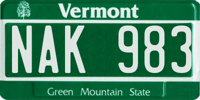 VT license plate NAK983