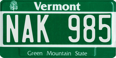 VT license plate NAK985