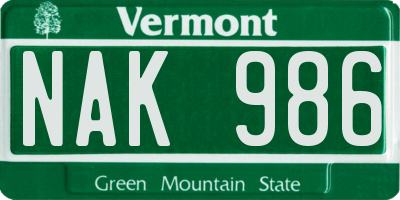 VT license plate NAK986