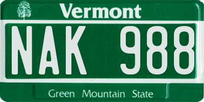 VT license plate NAK988