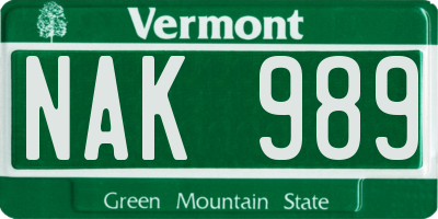 VT license plate NAK989