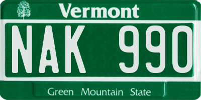 VT license plate NAK990