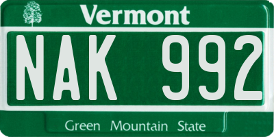 VT license plate NAK992