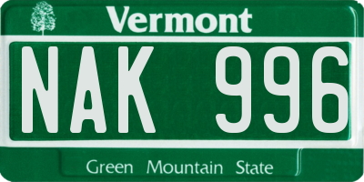 VT license plate NAK996
