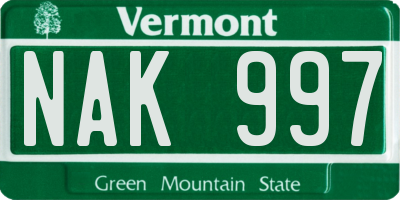 VT license plate NAK997