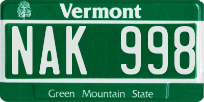VT license plate NAK998