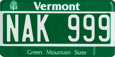 VT license plate NAK999