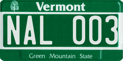 VT license plate NAL003