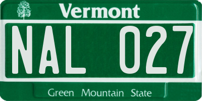 VT license plate NAL027