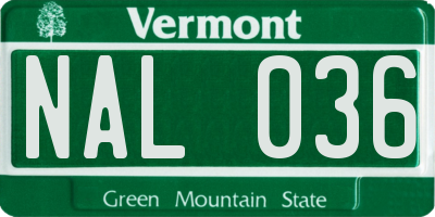 VT license plate NAL036