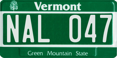 VT license plate NAL047