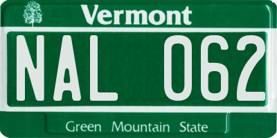 VT license plate NAL062
