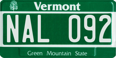 VT license plate NAL092