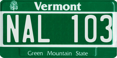 VT license plate NAL103