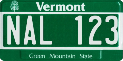 VT license plate NAL123