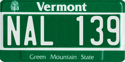 VT license plate NAL139