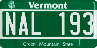 VT license plate NAL193