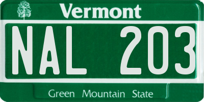 VT license plate NAL203