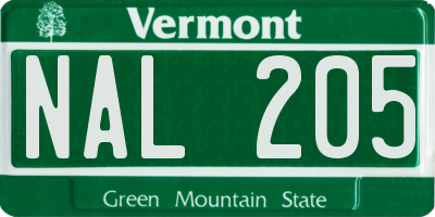 VT license plate NAL205