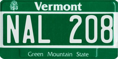 VT license plate NAL208