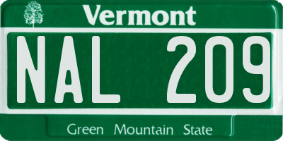 VT license plate NAL209