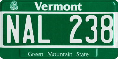 VT license plate NAL238