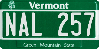 VT license plate NAL257