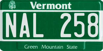 VT license plate NAL258