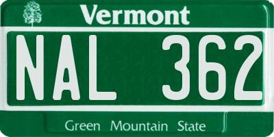 VT license plate NAL362