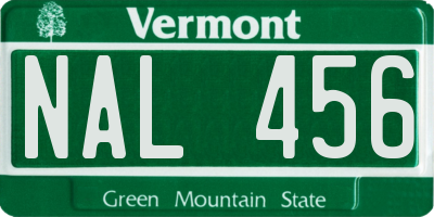 VT license plate NAL456