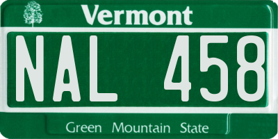 VT license plate NAL458