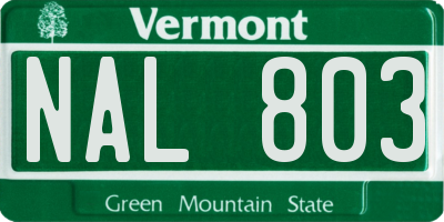VT license plate NAL803
