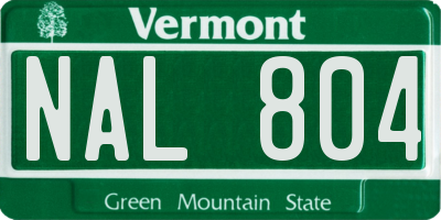 VT license plate NAL804
