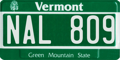 VT license plate NAL809