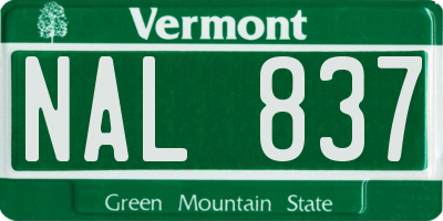 VT license plate NAL837
