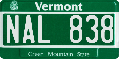 VT license plate NAL838