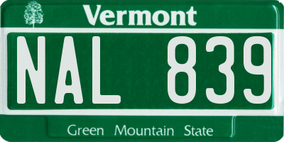 VT license plate NAL839