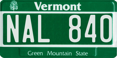 VT license plate NAL840