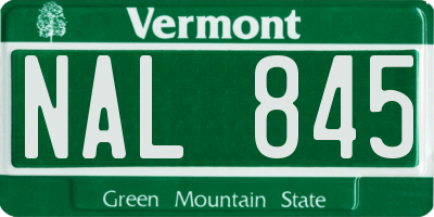 VT license plate NAL845