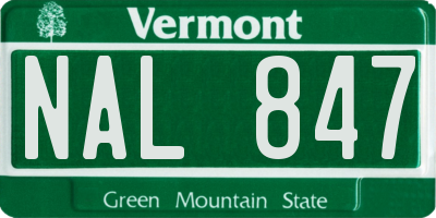 VT license plate NAL847