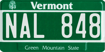VT license plate NAL848