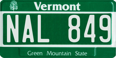 VT license plate NAL849