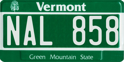 VT license plate NAL858
