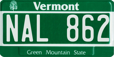 VT license plate NAL862