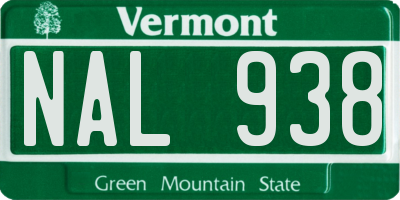 VT license plate NAL938