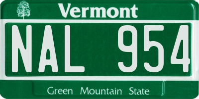 VT license plate NAL954