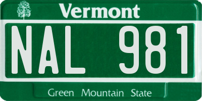 VT license plate NAL981