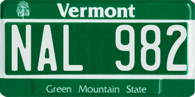VT license plate NAL982