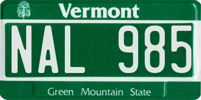 VT license plate NAL985