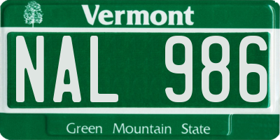 VT license plate NAL986
